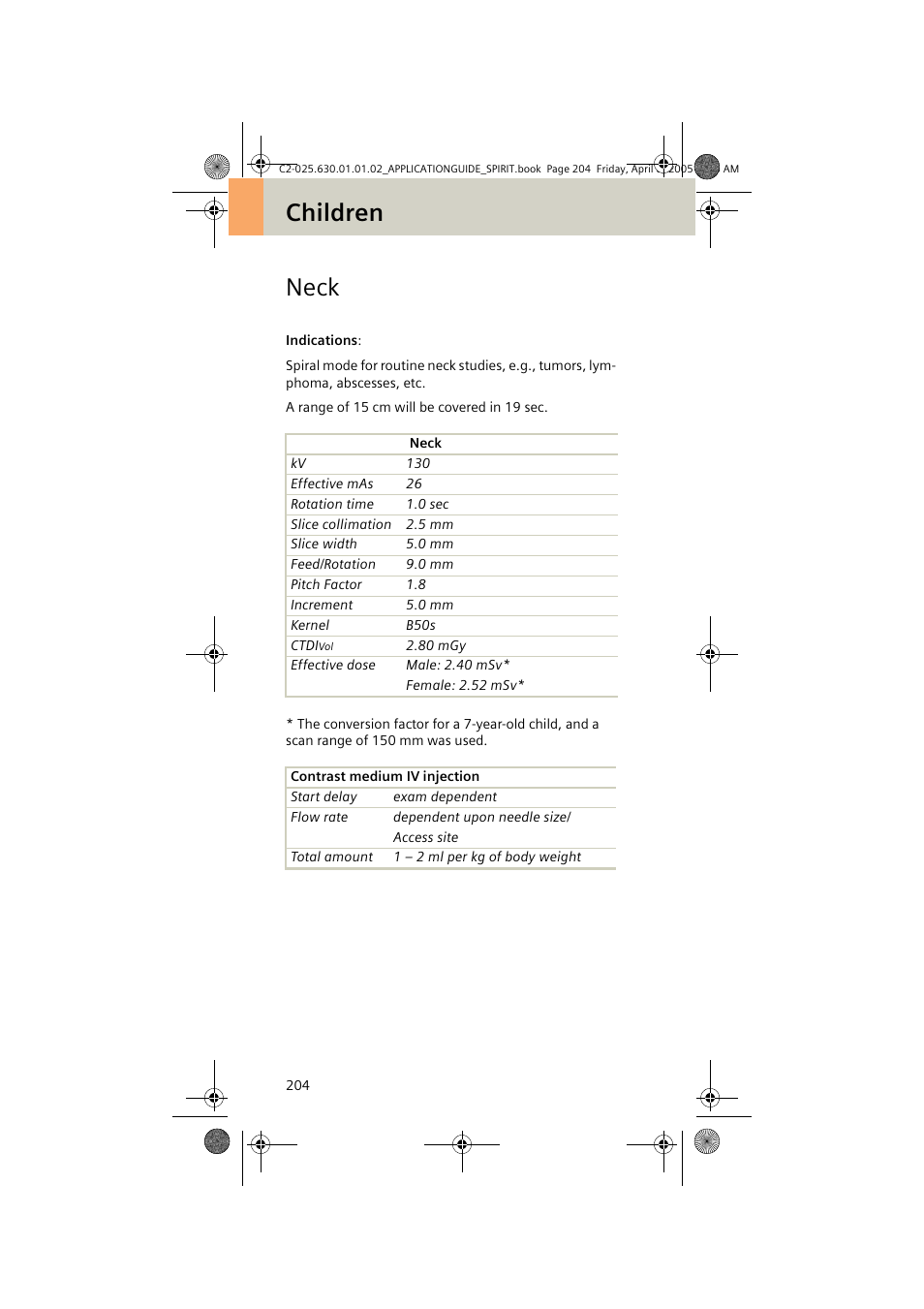 Neck, Children neck | Siemens syngo CT 2005C User Manual | Page 204 / 321