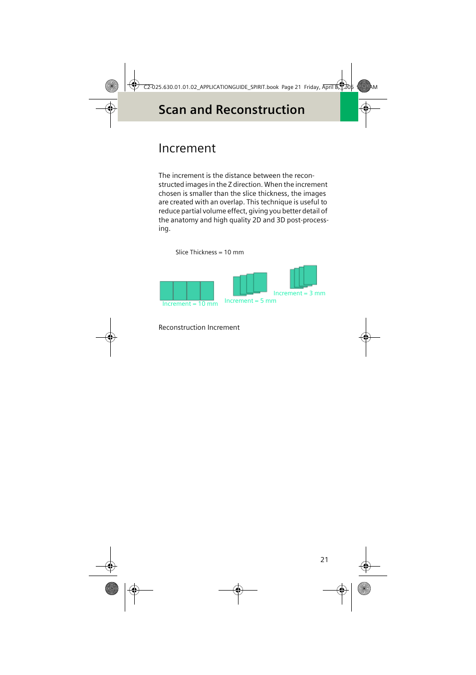 Increment, Scan and reconstruction | Siemens syngo CT 2005C User Manual | Page 21 / 321