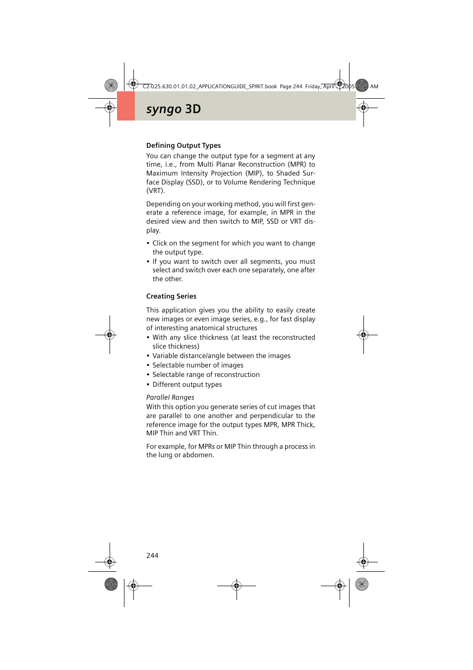 Creating series, Syngo 3d | Siemens syngo CT 2005C User Manual | Page 244 / 321