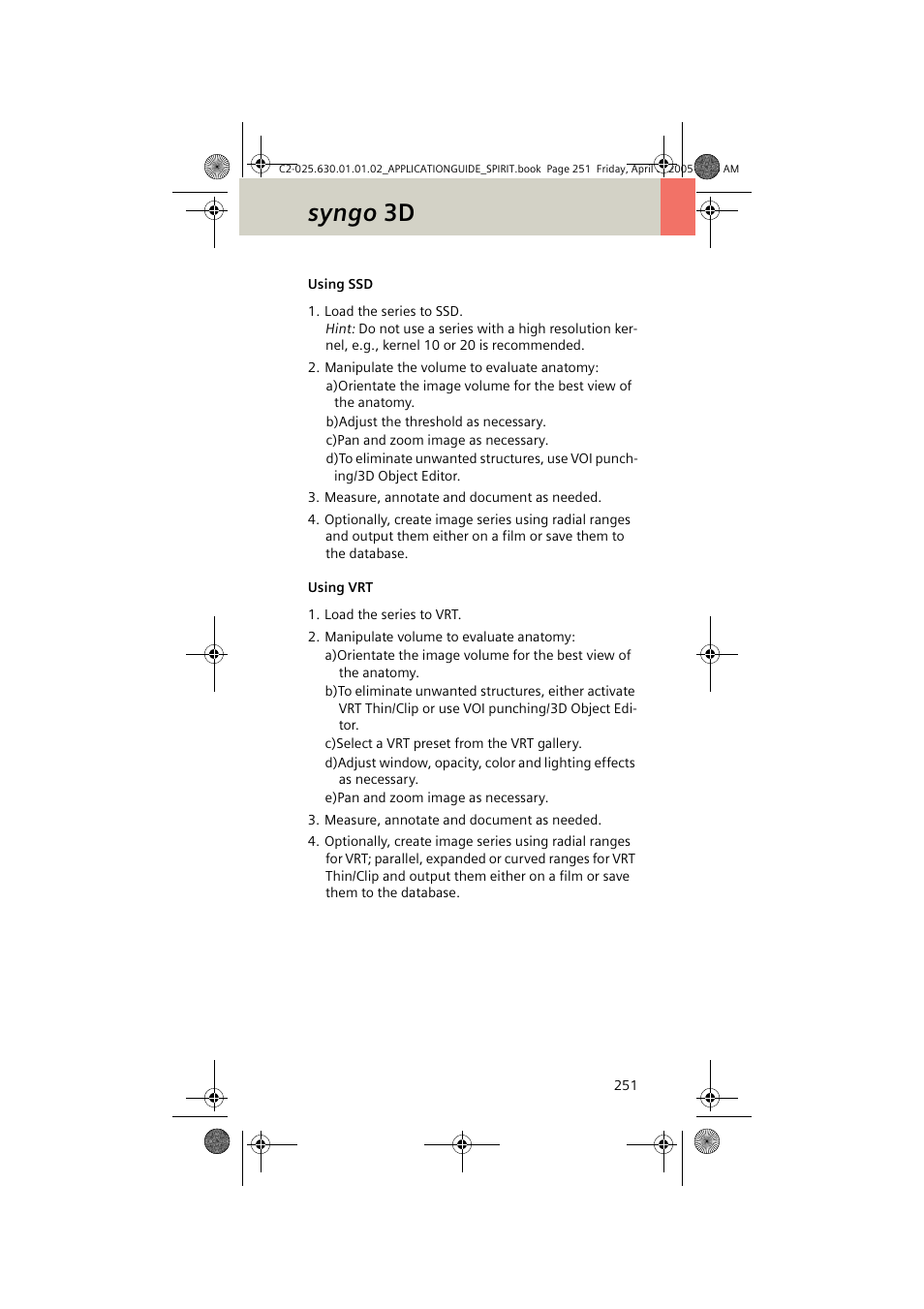 Using ssd, Using vrt, Syngo 3d | Siemens syngo CT 2005C User Manual | Page 251 / 321