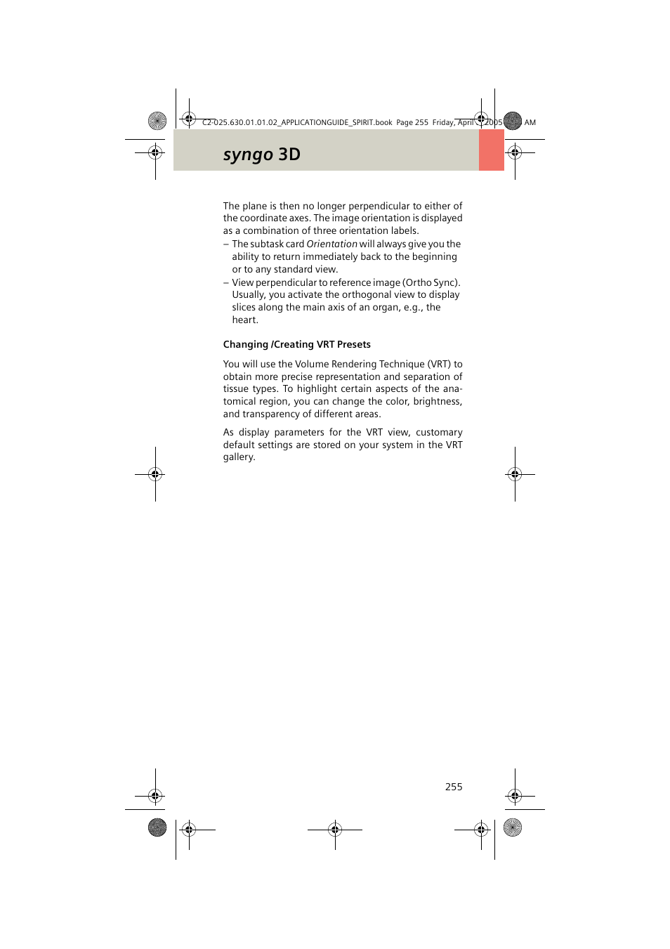 Changing /creating vrt presets, Syngo 3d | Siemens syngo CT 2005C User Manual | Page 255 / 321