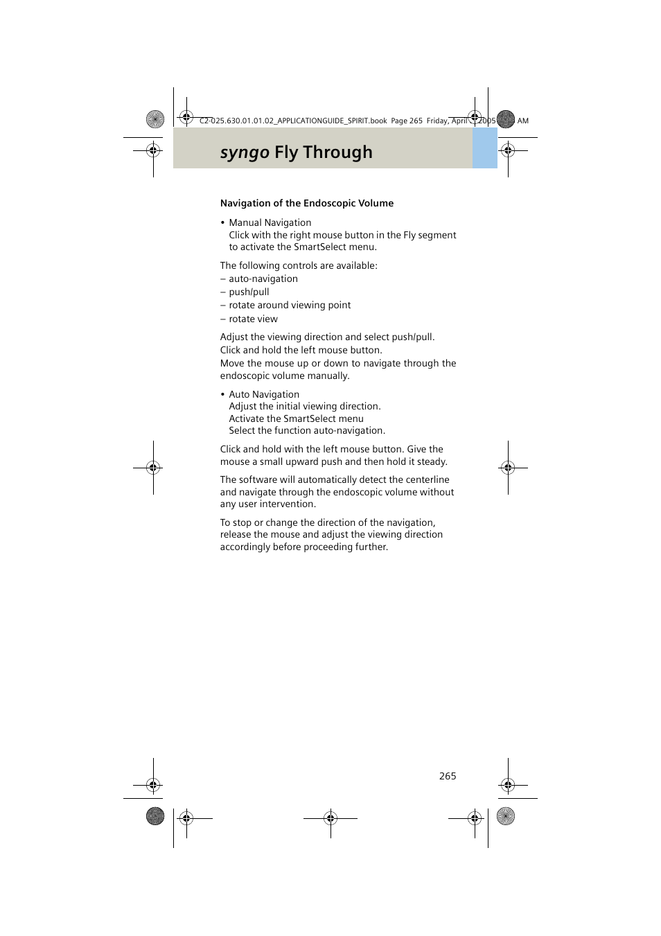 Navigation of the endoscopic volume, Syngo fly through | Siemens syngo CT 2005C User Manual | Page 265 / 321