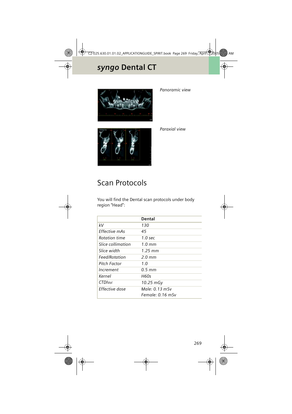 Scan protocols, Syngo dental ct | Siemens syngo CT 2005C User Manual | Page 269 / 321
