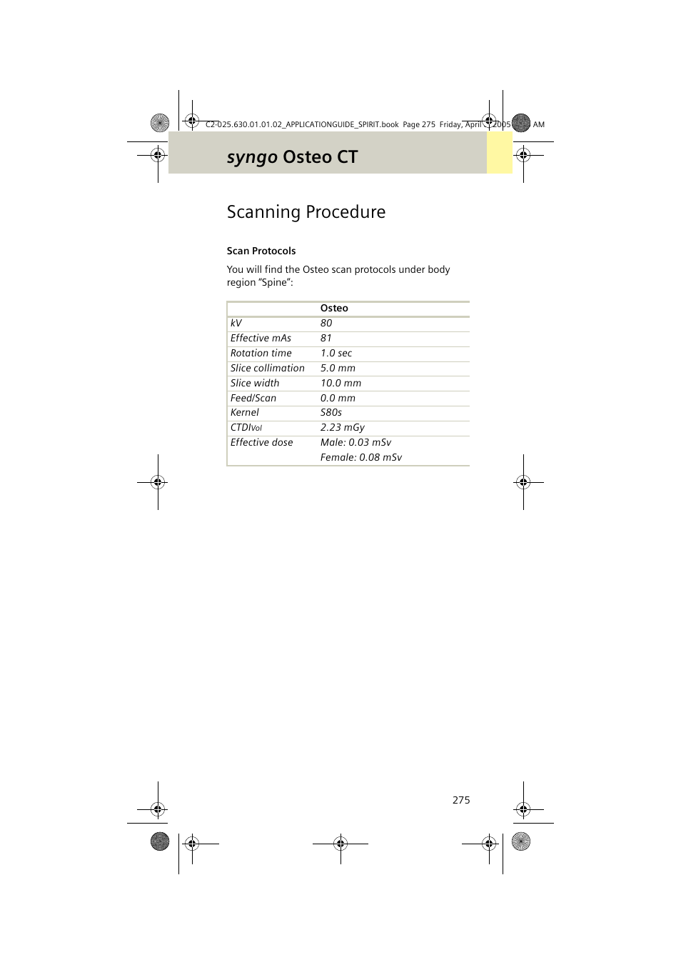 Scanning procedure, Syngo osteo ct | Siemens syngo CT 2005C User Manual | Page 275 / 321