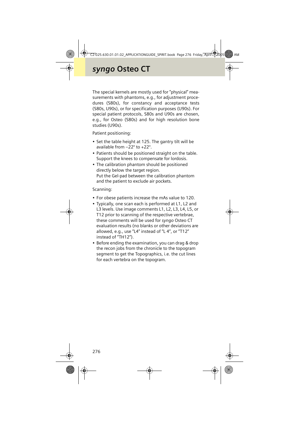 Syngo osteo ct | Siemens syngo CT 2005C User Manual | Page 276 / 321