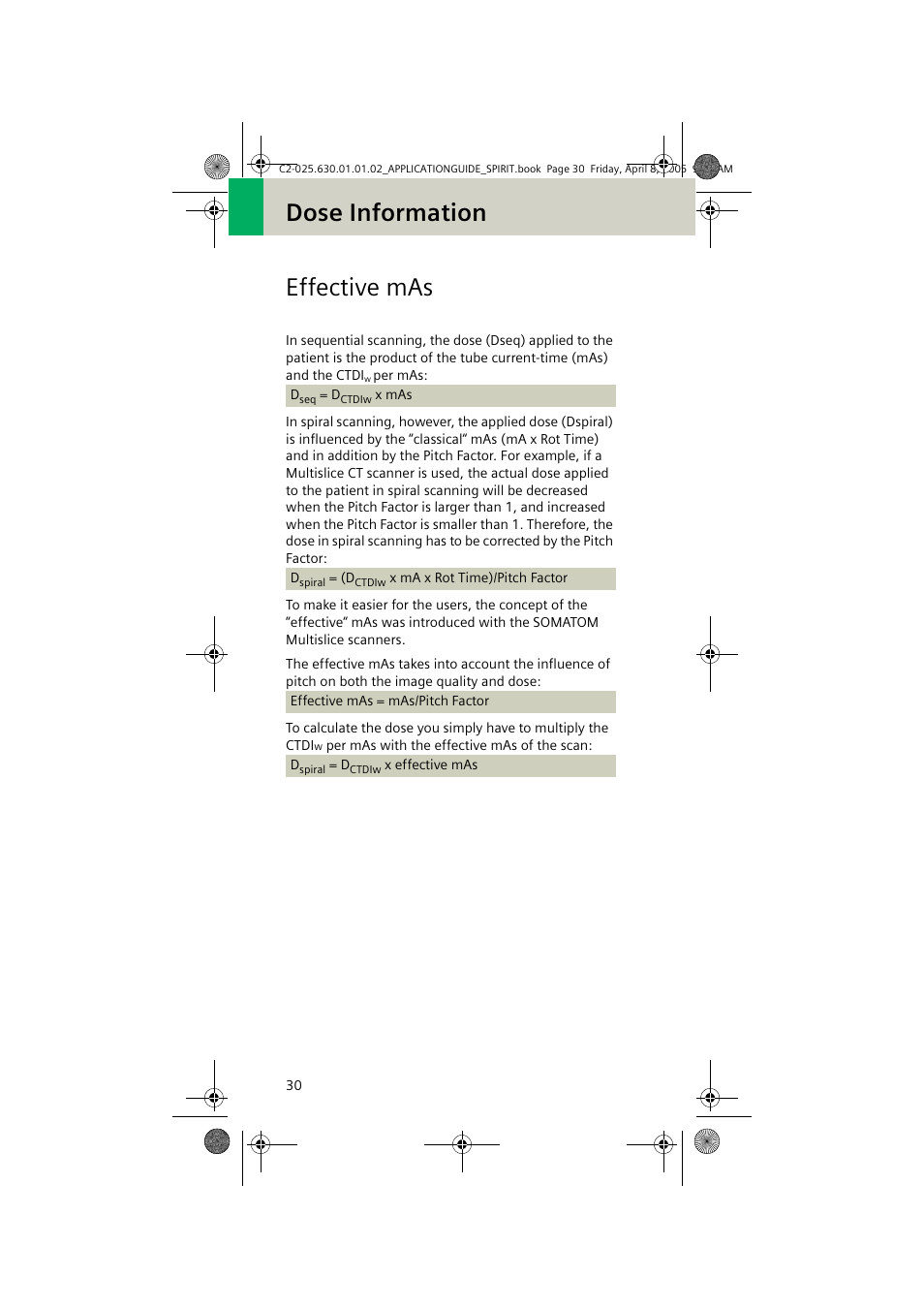 Effective mas, Dose information effective mas | Siemens syngo CT 2005C User Manual | Page 30 / 321