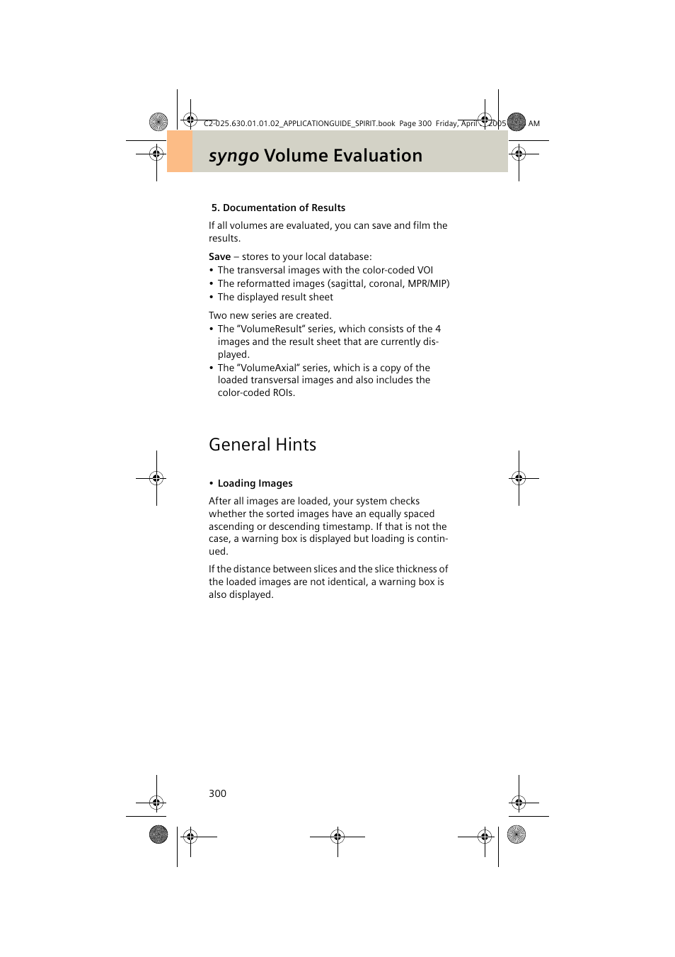 General hints, Syngo volume evaluation | Siemens syngo CT 2005C User Manual | Page 300 / 321