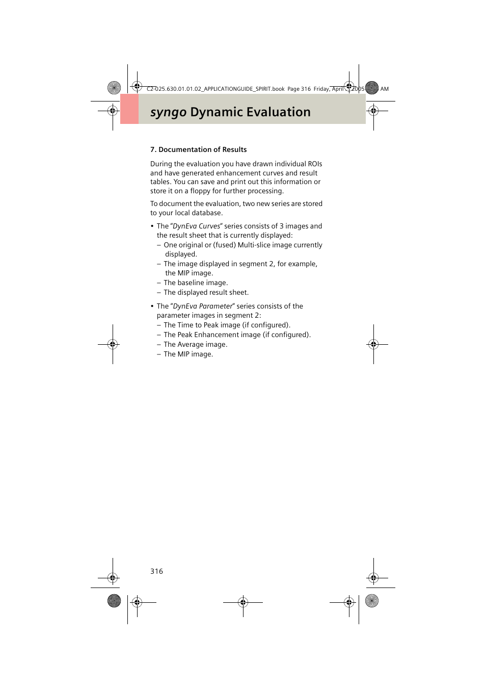 Documentation of results, Syngo dynamic evaluation | Siemens syngo CT 2005C User Manual | Page 316 / 321