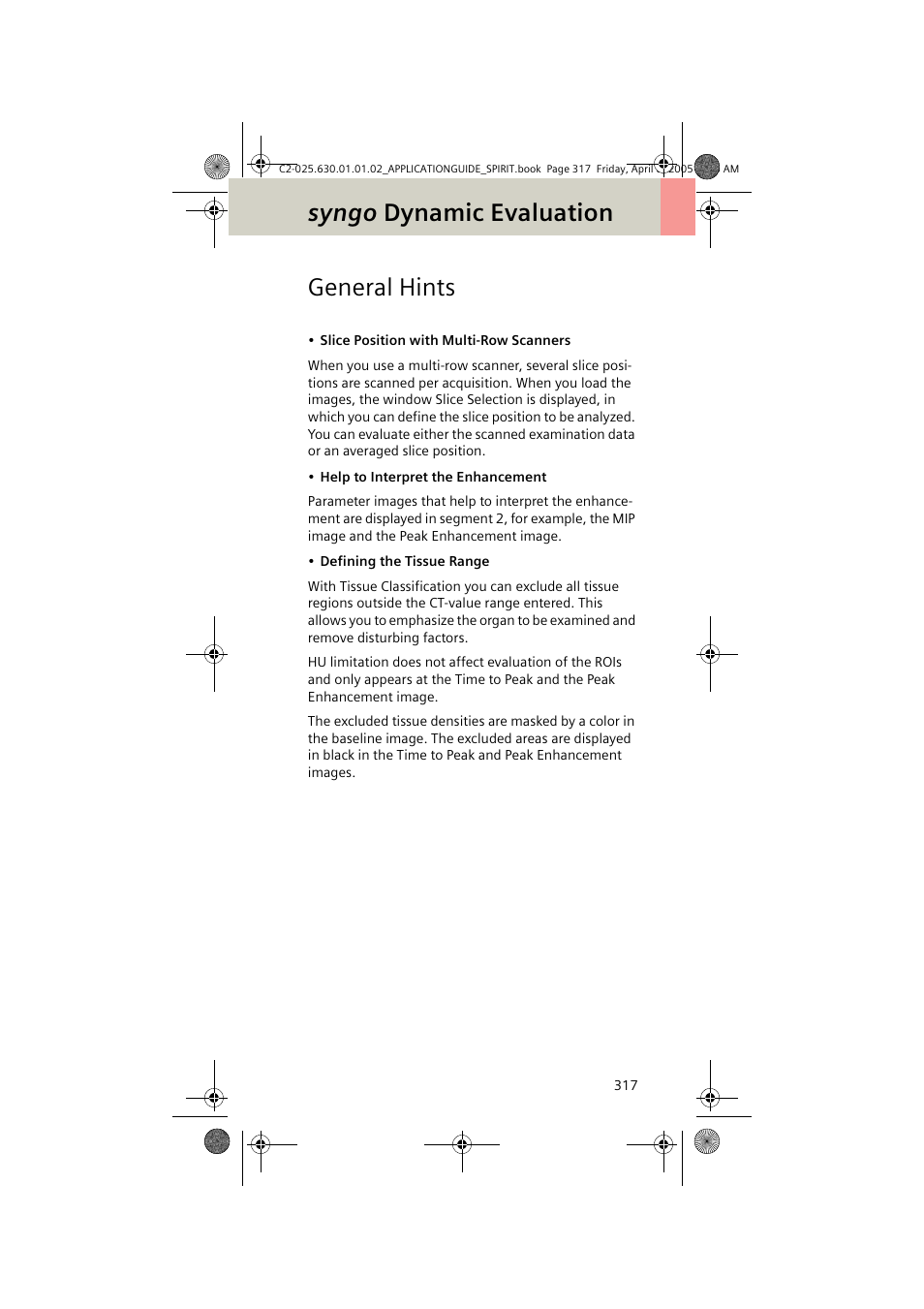 General hints, Syngo dynamic evaluation | Siemens syngo CT 2005C User Manual | Page 317 / 321