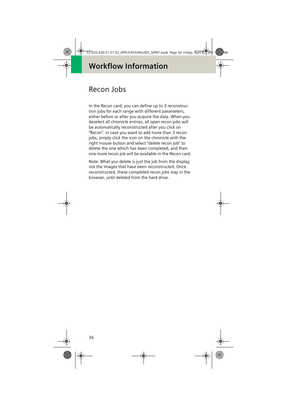 Workflow information, Recon jobs, Workflow information recon jobs | Siemens syngo CT 2005C User Manual | Page 36 / 321