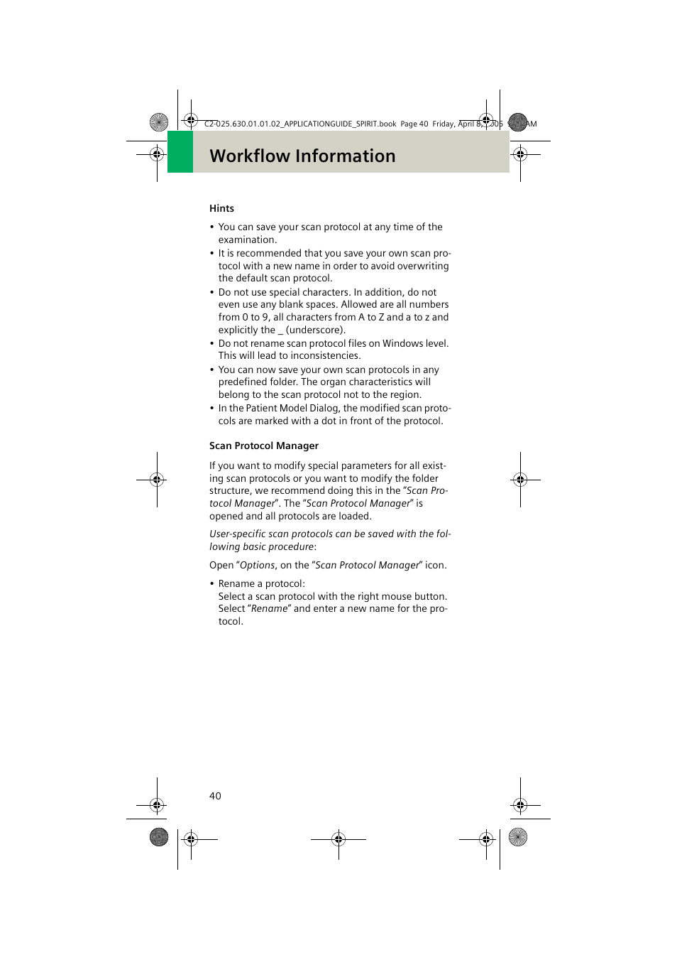 Scan protocol manager, Workflow information | Siemens syngo CT 2005C User Manual | Page 40 / 321