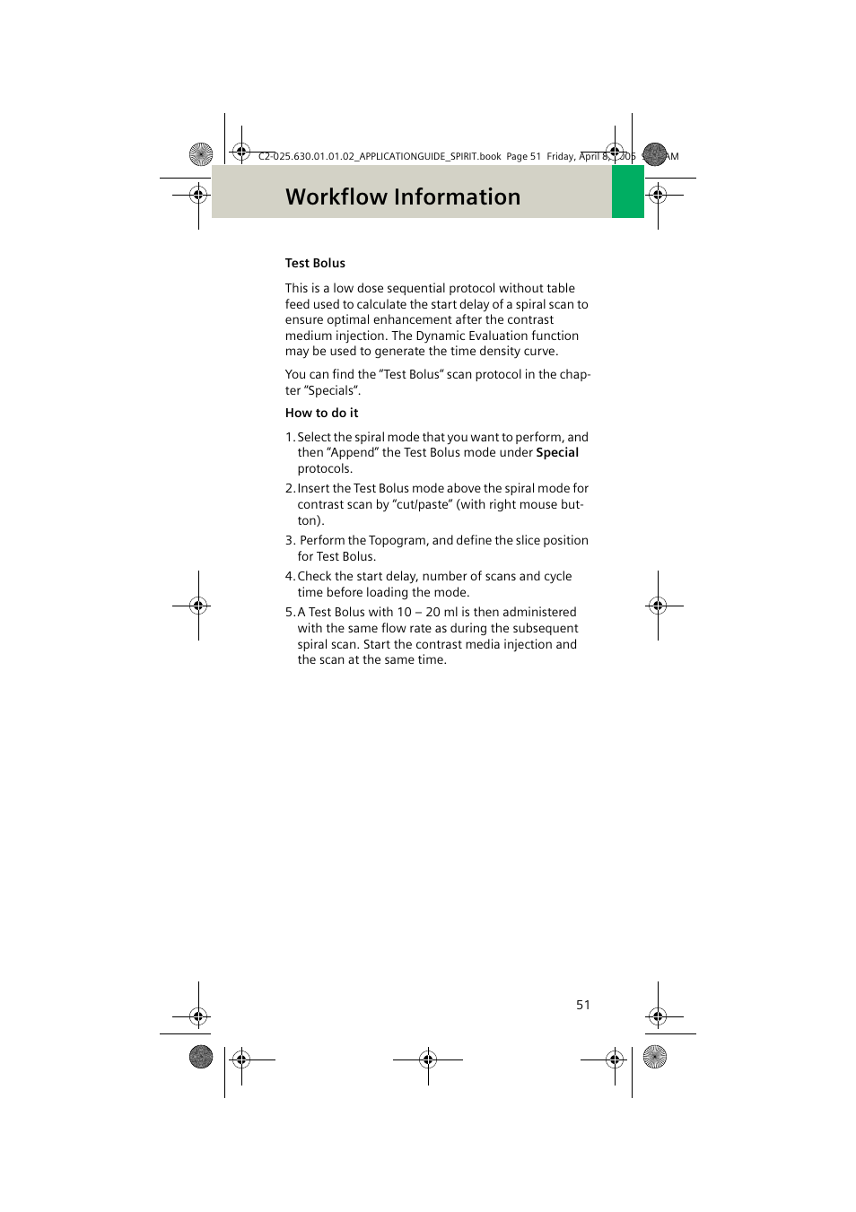 Test bolus, Workflow information | Siemens syngo CT 2005C User Manual | Page 51 / 321
