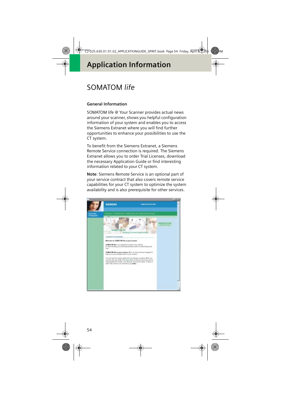 Application information, Somatom life, General information | Application information somatom life | Siemens syngo CT 2005C User Manual | Page 54 / 321