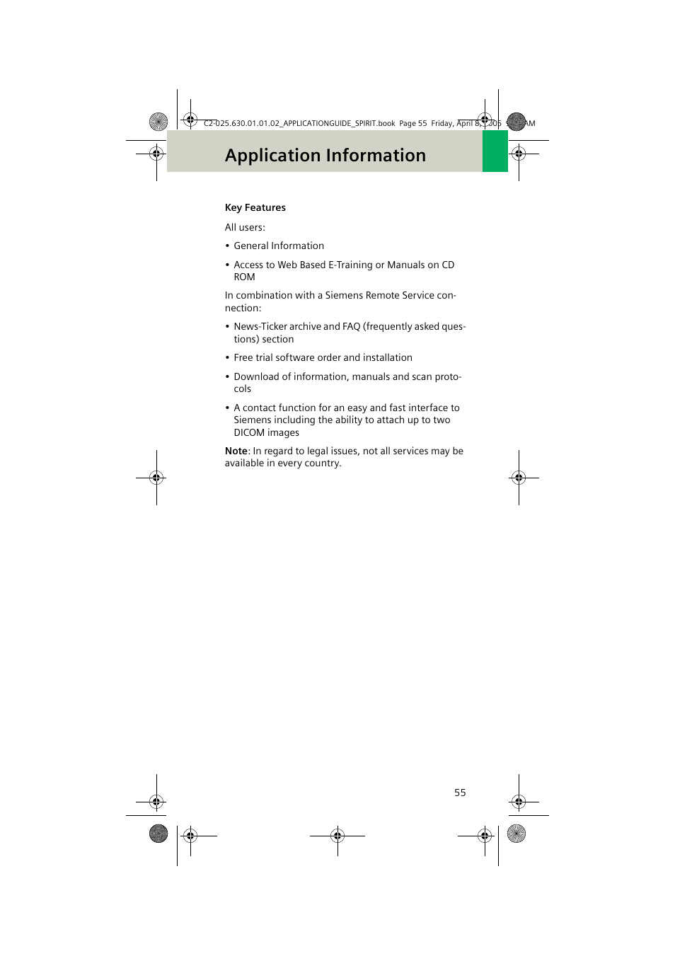 Key features, Application information | Siemens syngo CT 2005C User Manual | Page 55 / 321