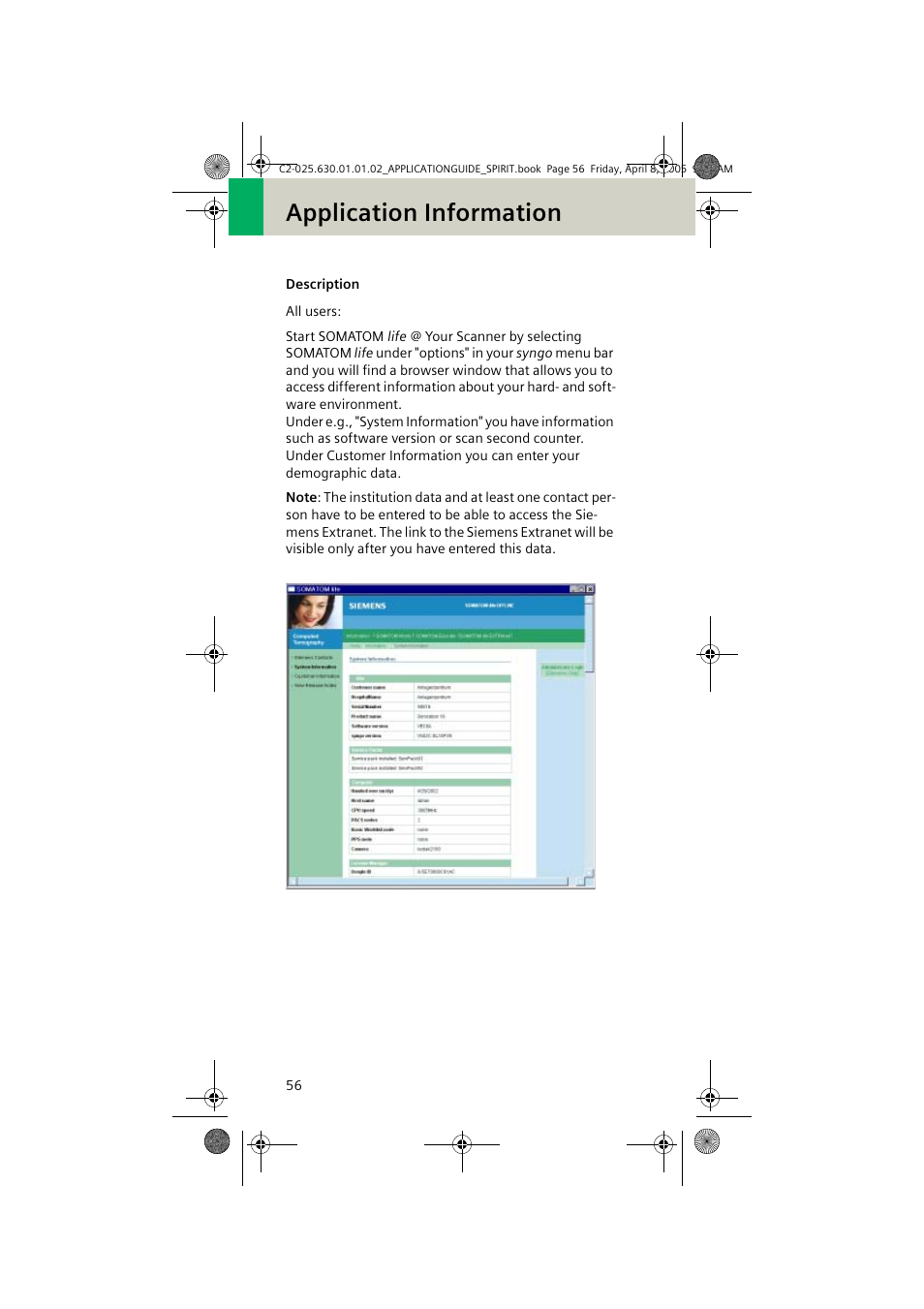 Description, Application information | Siemens syngo CT 2005C User Manual | Page 56 / 321