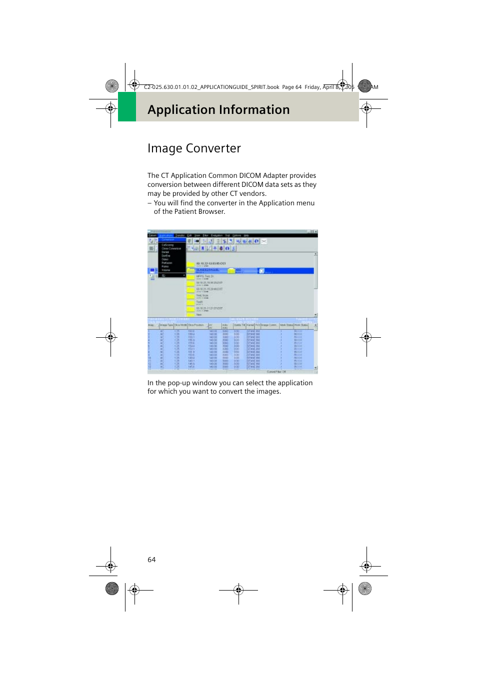 Image converter, Application information image converter | Siemens syngo CT 2005C User Manual | Page 64 / 321