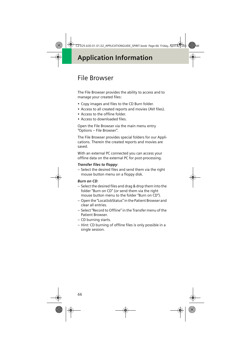 File browser, Application information file browser | Siemens syngo CT 2005C User Manual | Page 66 / 321