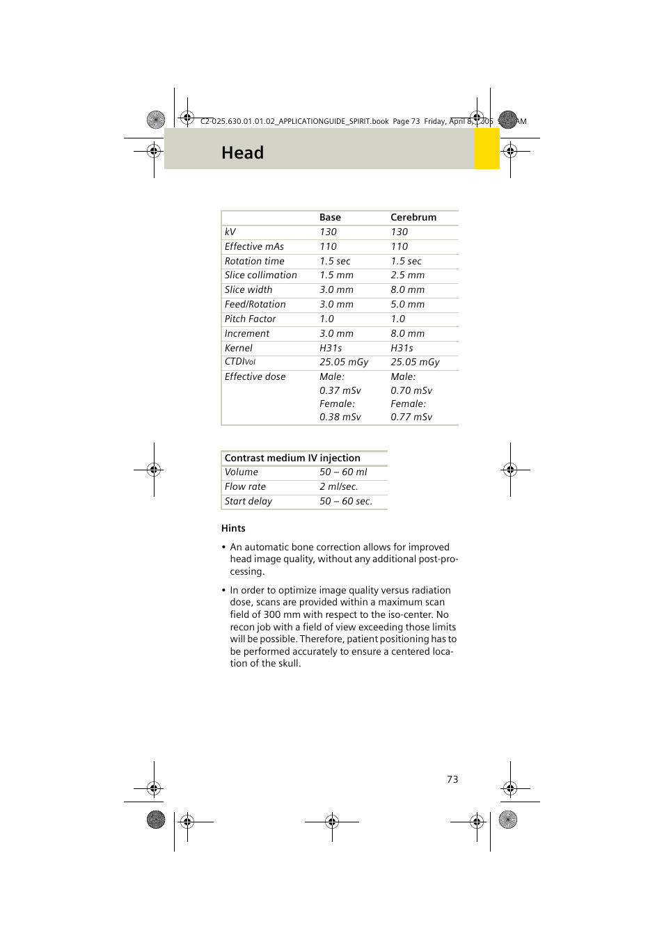 Head | Siemens syngo CT 2005C User Manual | Page 73 / 321
