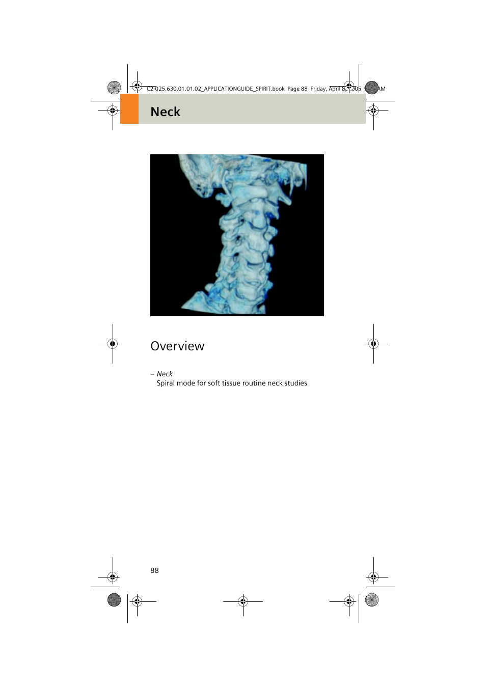 Neck, Overview, Neck overview | Siemens syngo CT 2005C User Manual | Page 88 / 321