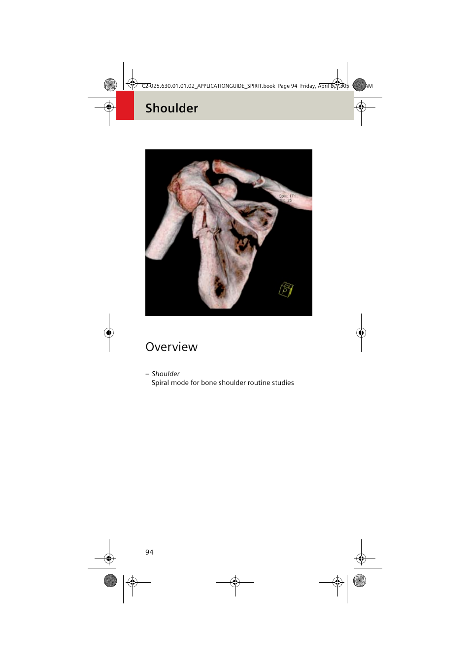 Shoulder, Overview, Shoulder overview | Siemens syngo CT 2005C User Manual | Page 94 / 321