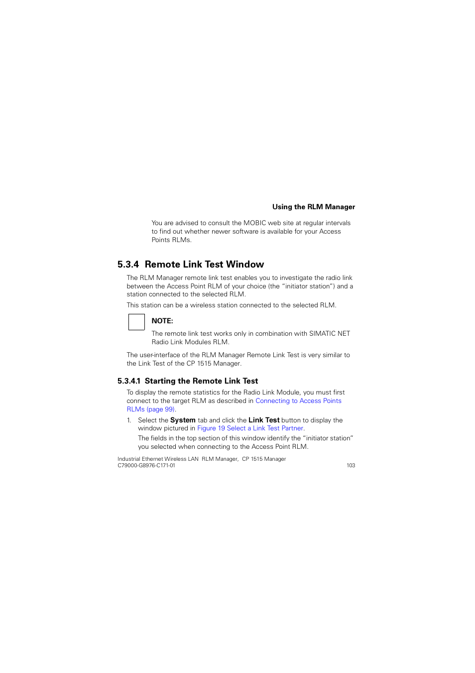 4 remote link test window, Remote link test window, 5hprwh /lqn 7hvw :lqgrz | Siemens CP 1515 User Manual | Page 103 / 299