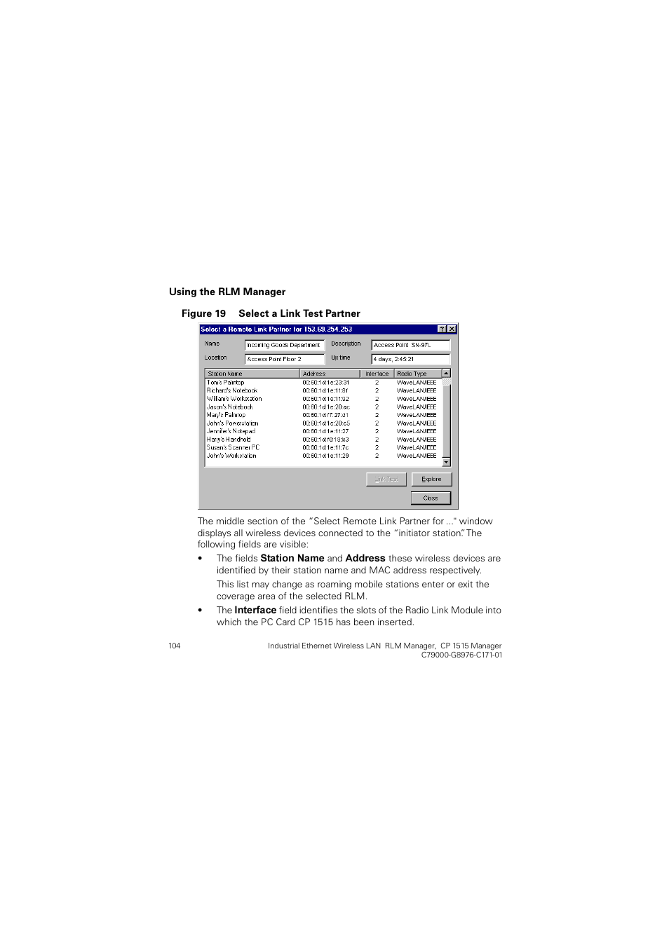 Figure 19 select a link test partner | Siemens CP 1515 User Manual | Page 104 / 299
