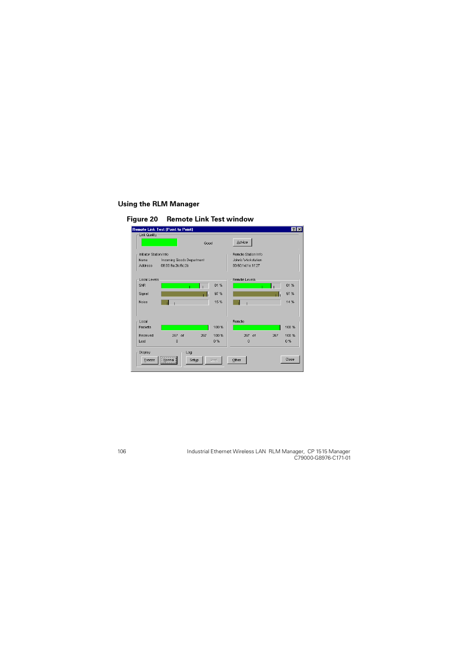 Figure 20 remote link test, Window, Figure 20 remote link test window | Siemens CP 1515 User Manual | Page 106 / 299