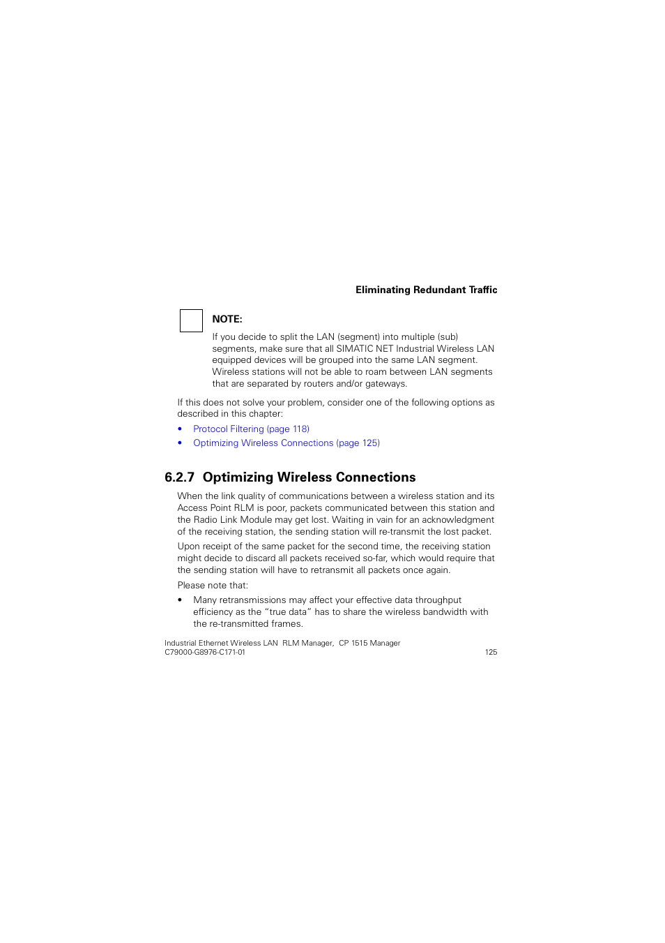 7 optimizing wireless connections, Optimizing wireless connections, 2swlpl]lqj :luhohvv &rqqhfwlrqv | Siemens CP 1515 User Manual | Page 125 / 299