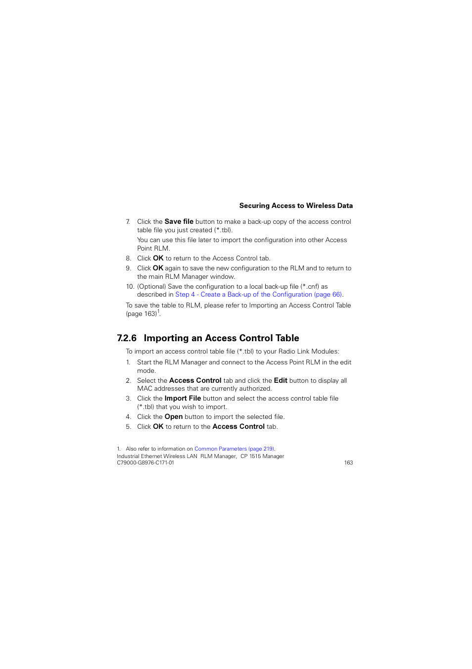 6 importing an access control table, Importing an access control table, Importing an access | Psruwlqj dq $ffhvv &rqwuro 7deoh | Siemens CP 1515 User Manual | Page 163 / 299