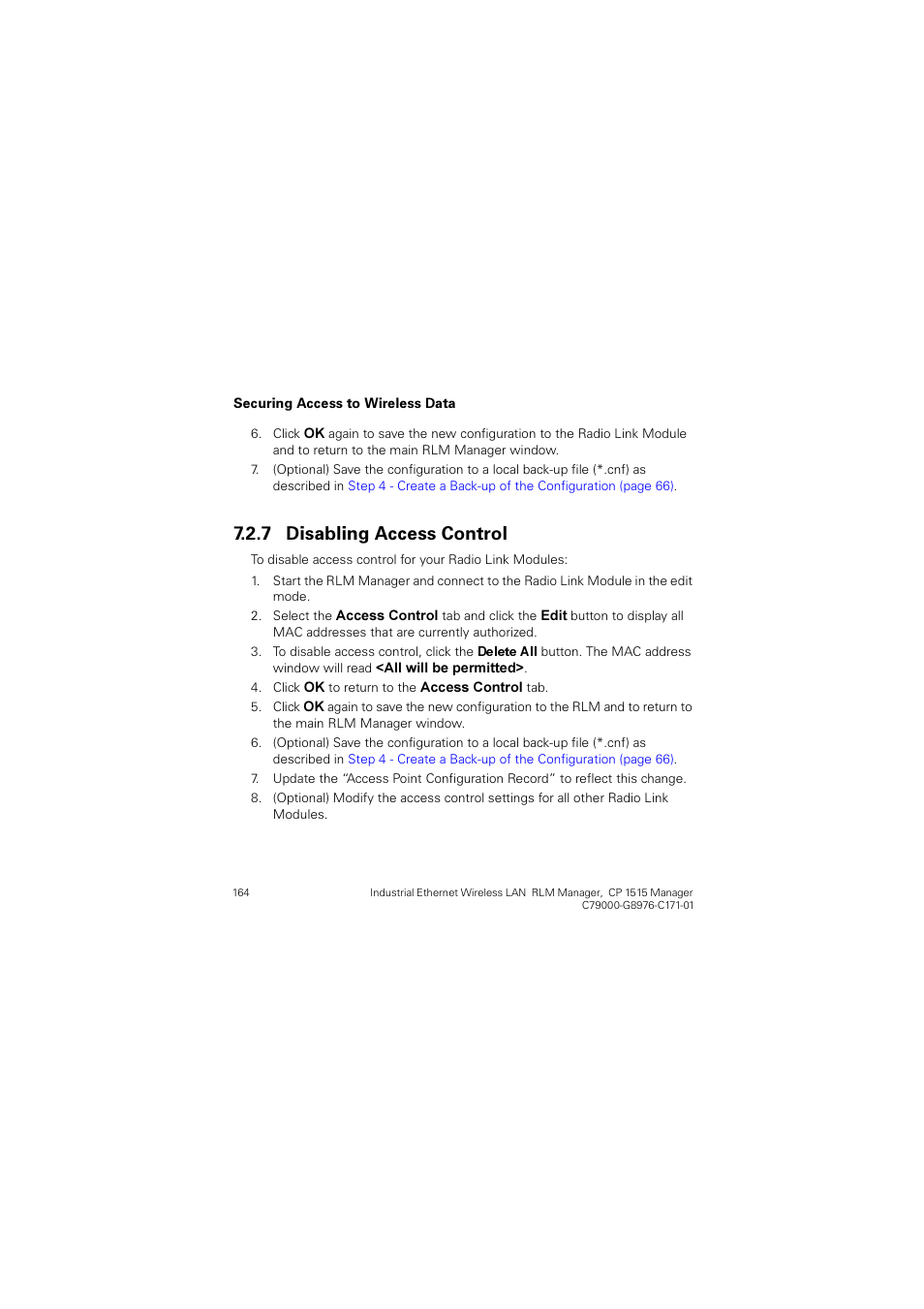 7 disabling access control, Disabling access control, Lvdeolqj $ffhvv &rqwuro | Siemens CP 1515 User Manual | Page 164 / 299