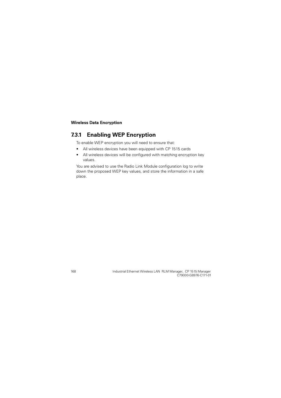 1 enabling wep encryption, Enabling wep encryption, Qdeolqj :(3 (qfu\swlrq | Siemens CP 1515 User Manual | Page 168 / 299