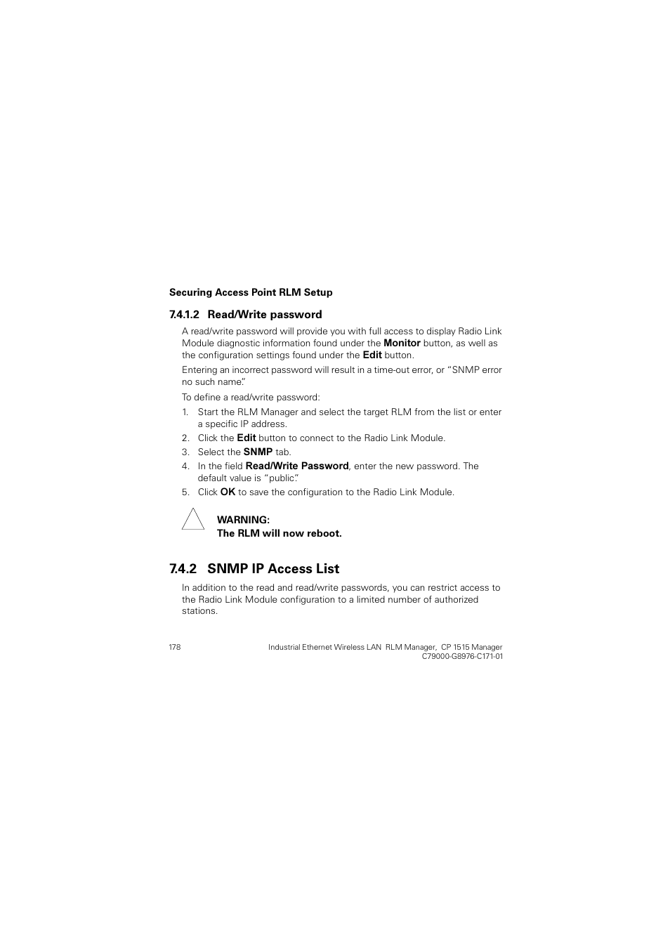 2 snmp ip access list, Snmp ip access list | Siemens CP 1515 User Manual | Page 178 / 299