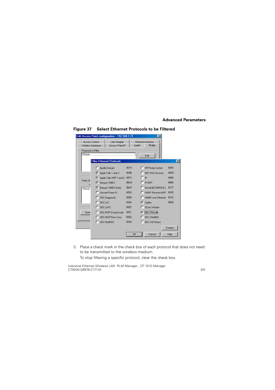 Figure, 37 select ethernet protocols to be filtered | Siemens CP 1515 User Manual | Page 201 / 299