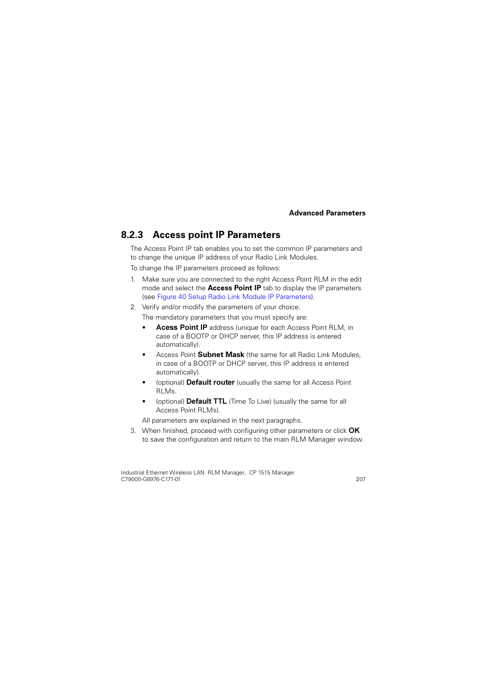 3 access point ip parameters, Access point ip parameters, Ffhvv srlqw ,3 3dudphwhuv | Siemens CP 1515 User Manual | Page 207 / 299