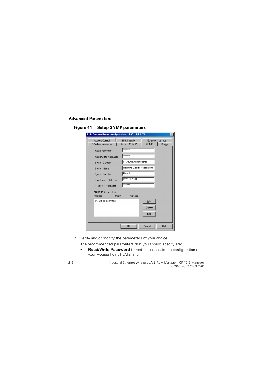 Figure 41 setup snmp, Parameters | Siemens CP 1515 User Manual | Page 212 / 299