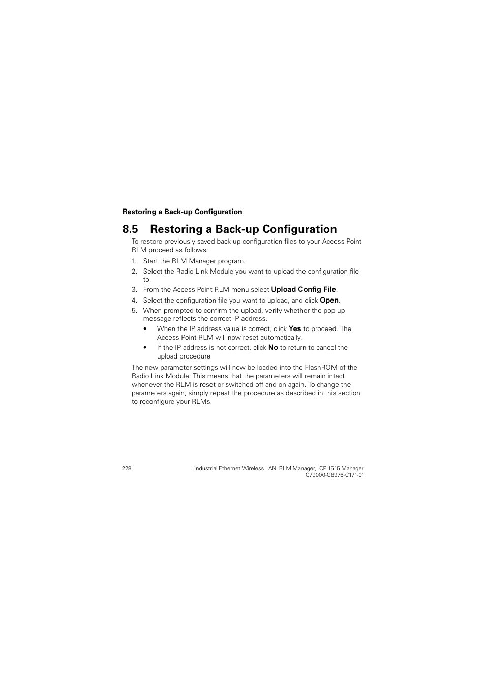 5 restoring a back-up configuration, Restoring a back-up configuration, 5hvwrulqj d %dfnxs &rqiljxudwlrq | Siemens CP 1515 User Manual | Page 228 / 299