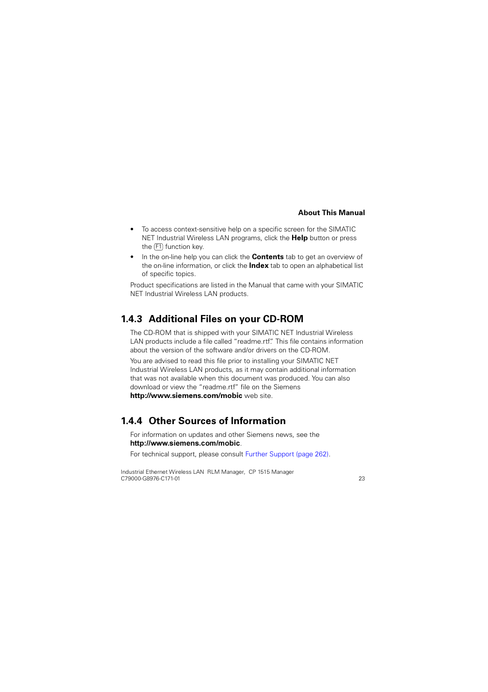 3 additional files on your cd-rom, 4 other sources of information, Additional files on your cd-rom | Other sources of information, Gglwlrqdo )lohv rq \rxu &'520, 2wkhu 6rxufhv ri ,qirupdwlrq | Siemens CP 1515 User Manual | Page 23 / 299