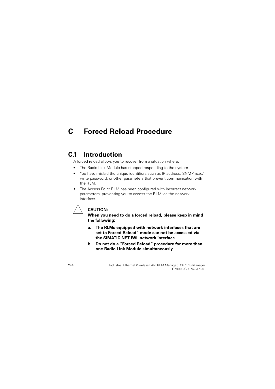 C forced reload procedure, C.1 introduction, Rufhg 5hordg 3urfhgxuh | Introduction, Forced reload procedure, Qwurgxfwlrq | Siemens CP 1515 User Manual | Page 244 / 299