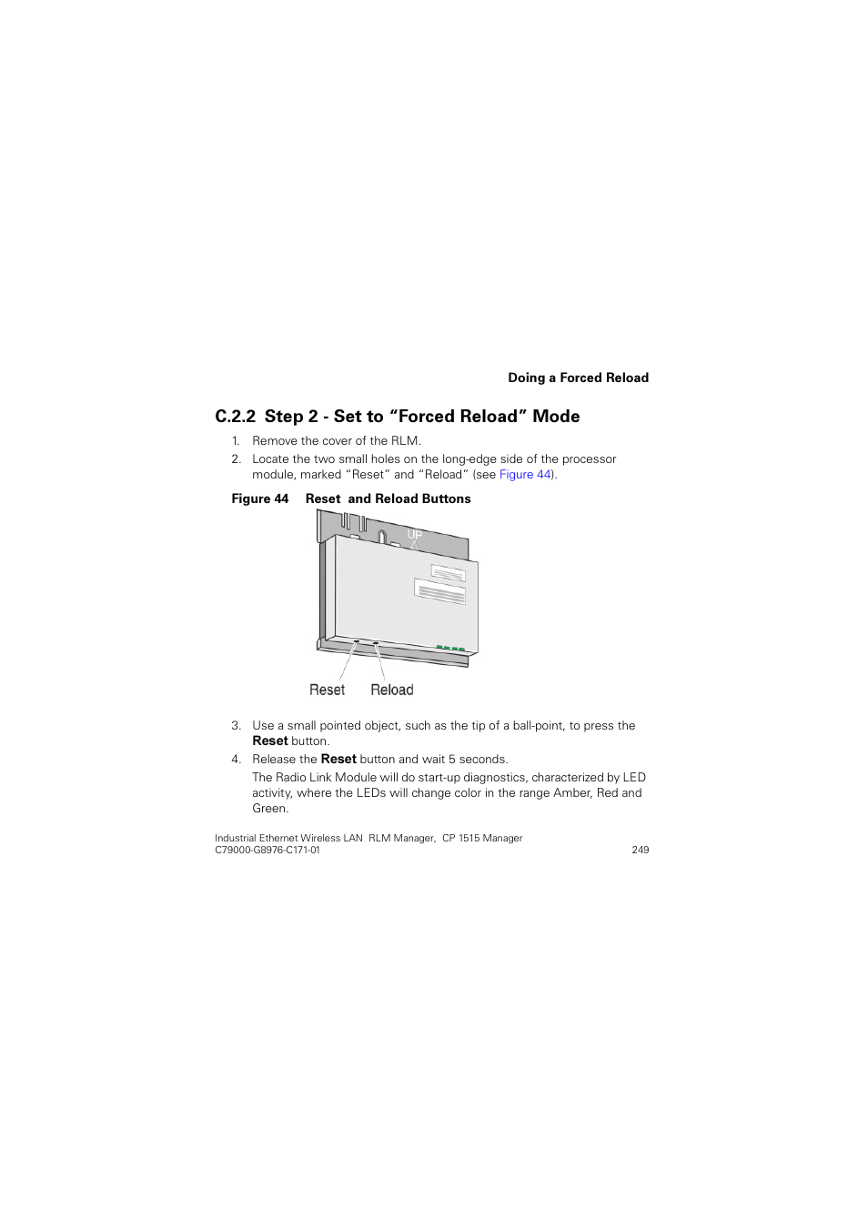 C.2.2 step 2 - set to “forced reload” mode, Step 2 - set to “forced reload” mode, 6whs   6hw wr o)rufhg 5hordgp 0rgh | Siemens CP 1515 User Manual | Page 249 / 299