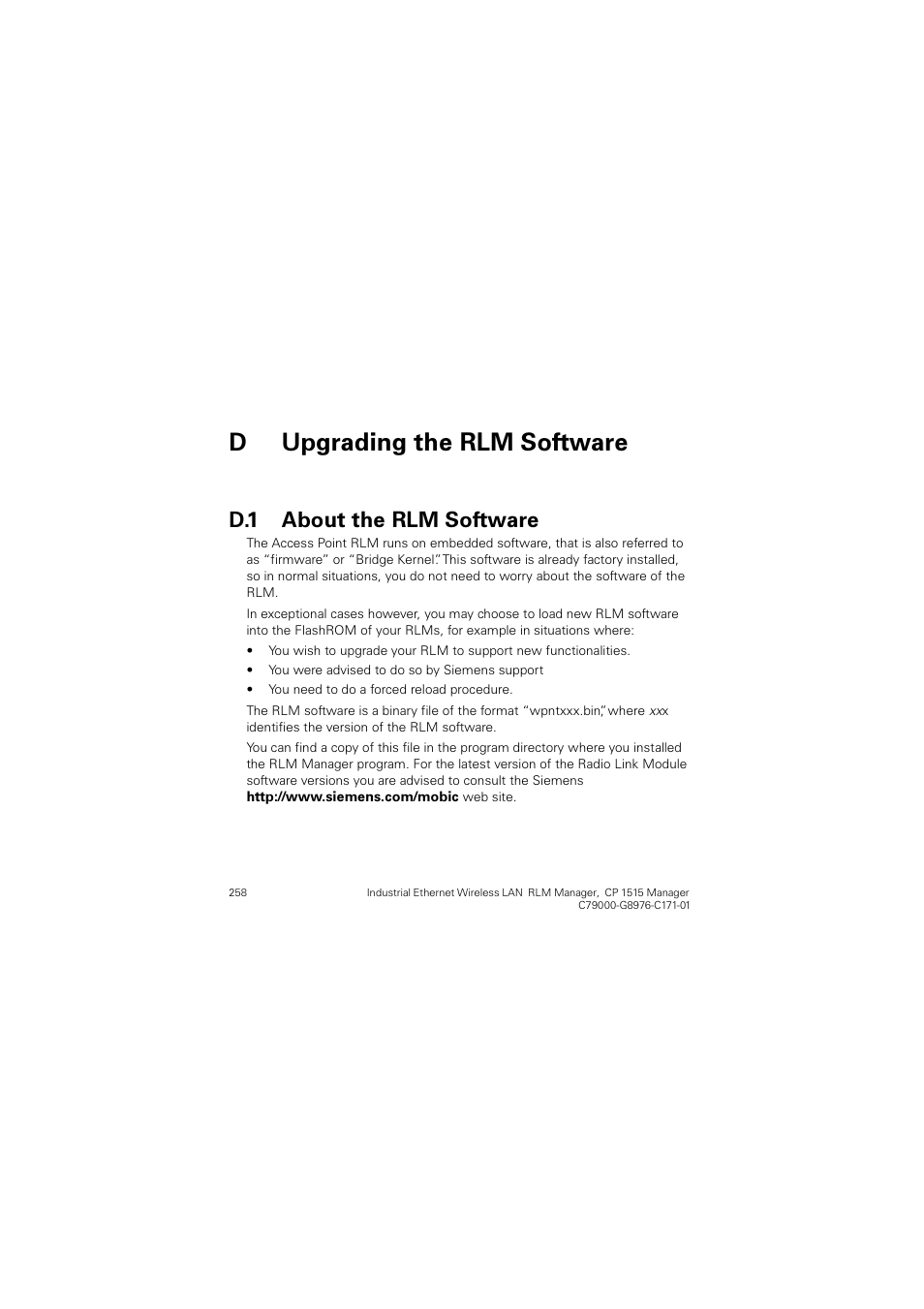 D upgrading the rlm software, D.1 about the rlm software, 8sjudglqj wkh 5/0 6riwzduh | About the rlm software, Erxw wkh 5/0 6riwzduh | Siemens CP 1515 User Manual | Page 258 / 299