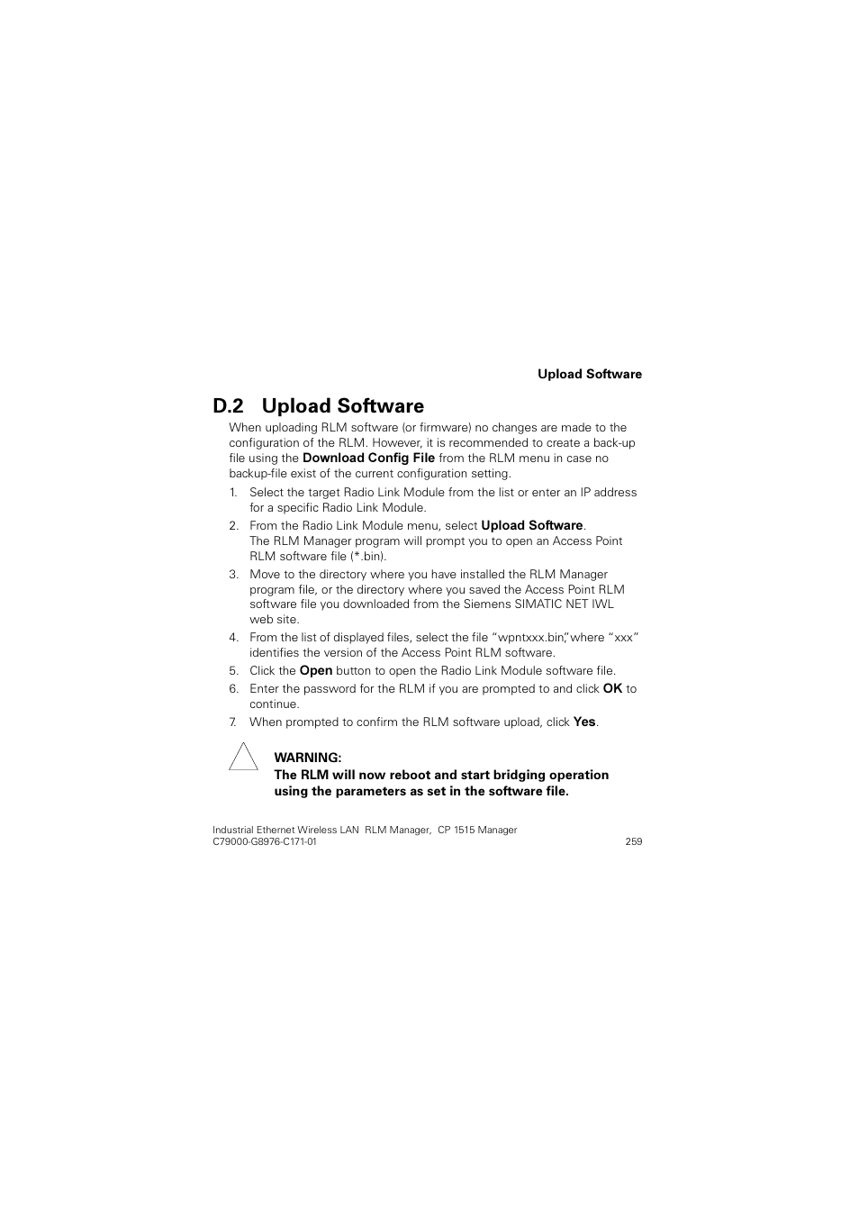 D.2 upload software, Upload software, 8sordg 6riwzduh | Siemens CP 1515 User Manual | Page 259 / 299