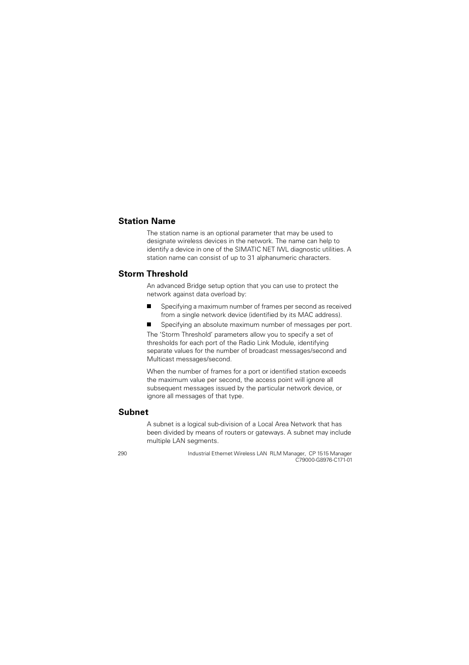 6wdwlrq 1dph, 6wrup 7kuhvkrog, 6xeqhw | Siemens CP 1515 User Manual | Page 290 / 299