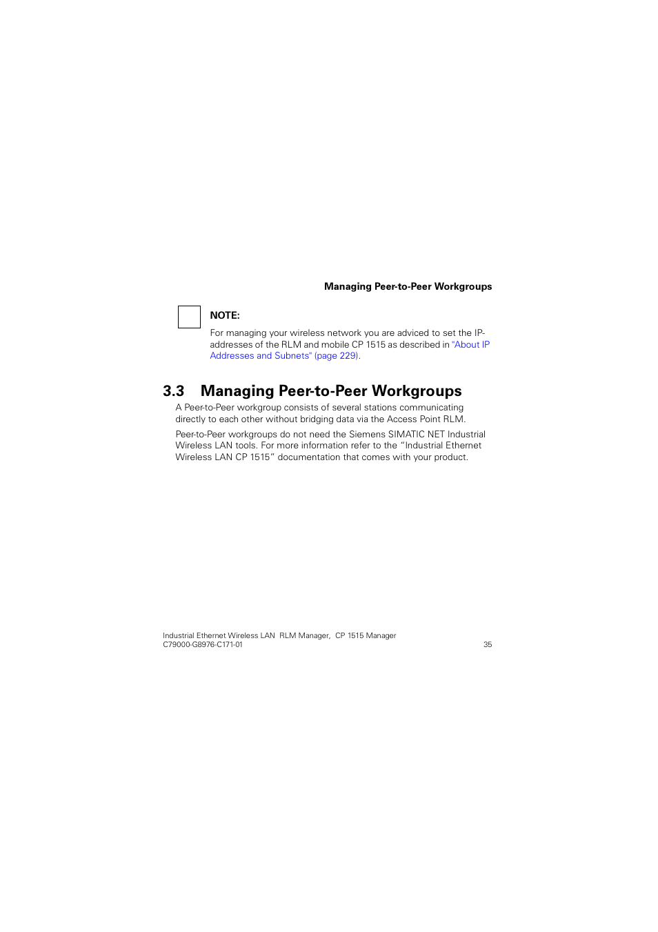 3 managing peer-to-peer workgroups, Managing peer-to-peer workgroups, 0dqdjlqj 3hhuwr3hhu :runjurxsv | Siemens CP 1515 User Manual | Page 35 / 299