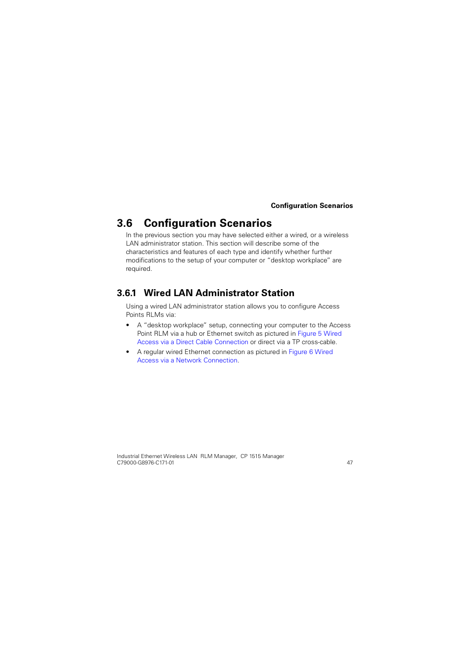 6 configuration scenarios, 1 wired lan administrator station, Configuration scenarios | Wired lan administrator station, Rqiljxudwlrq 6fhqdulrv, Luhg /$1 $gplqlvwudwru 6wdwlrq | Siemens CP 1515 User Manual | Page 47 / 299