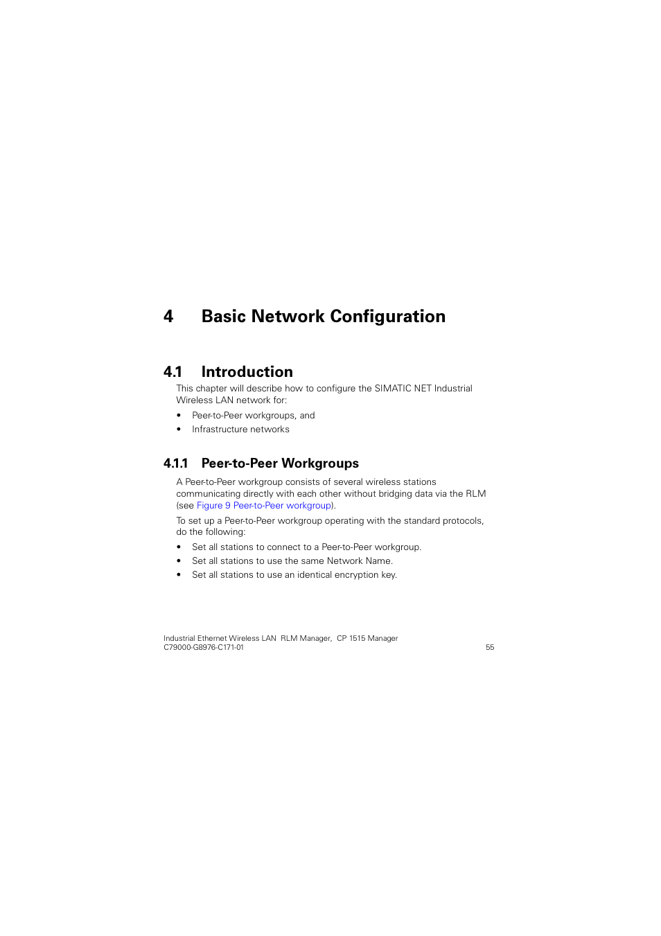 4 basic network configuration, 1 introduction, 1 peer-to-peer workgroups | Dvlf 1hwzrun &rqiljxudwlrq, Introduction, Peer-to-peer workgroups, 4 “basic network configuration, Qwurgxfwlrq, 3hhuwr3hhu :runjurxsv | Siemens CP 1515 User Manual | Page 55 / 299