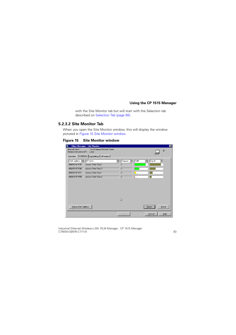 Figure 15 site monitor window | Siemens CP 1515 User Manual | Page 83 / 299