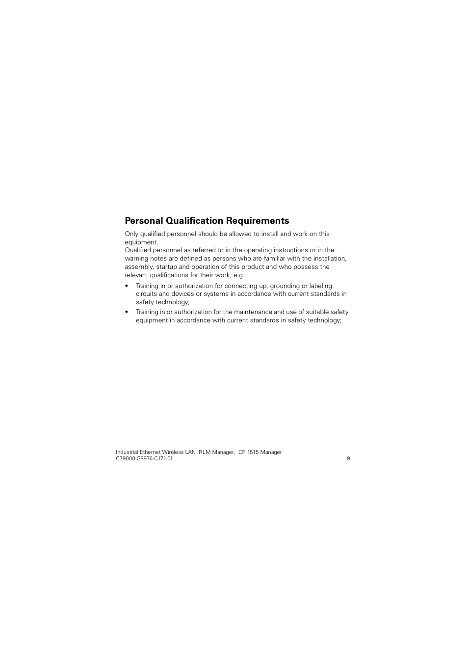 3huvrqdo 4xdolilfdwlrq 5htxluhphqwv | Siemens CP 1515 User Manual | Page 9 / 299