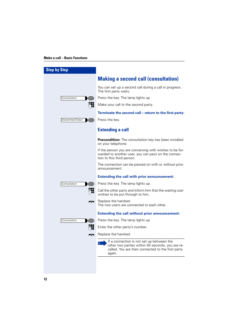 Making a second call (consultation), Extending a call | Siemens HiPath 4000 User Manual | Page 12 / 51