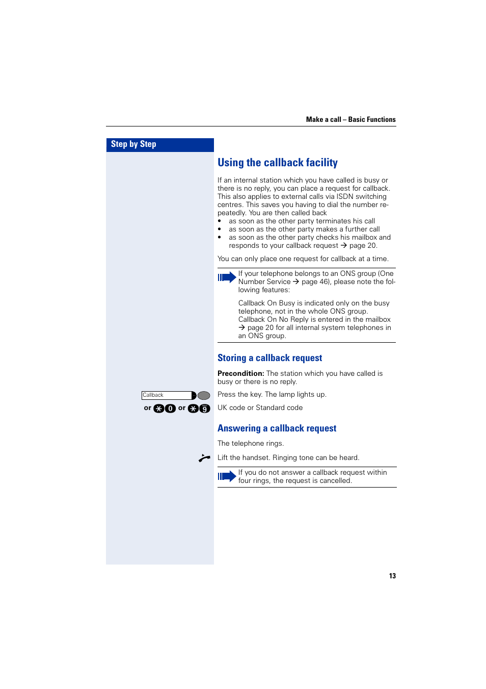 Using the callback facility, Storing a callback request, Answering a callback request | Siemens HiPath 4000 User Manual | Page 13 / 51