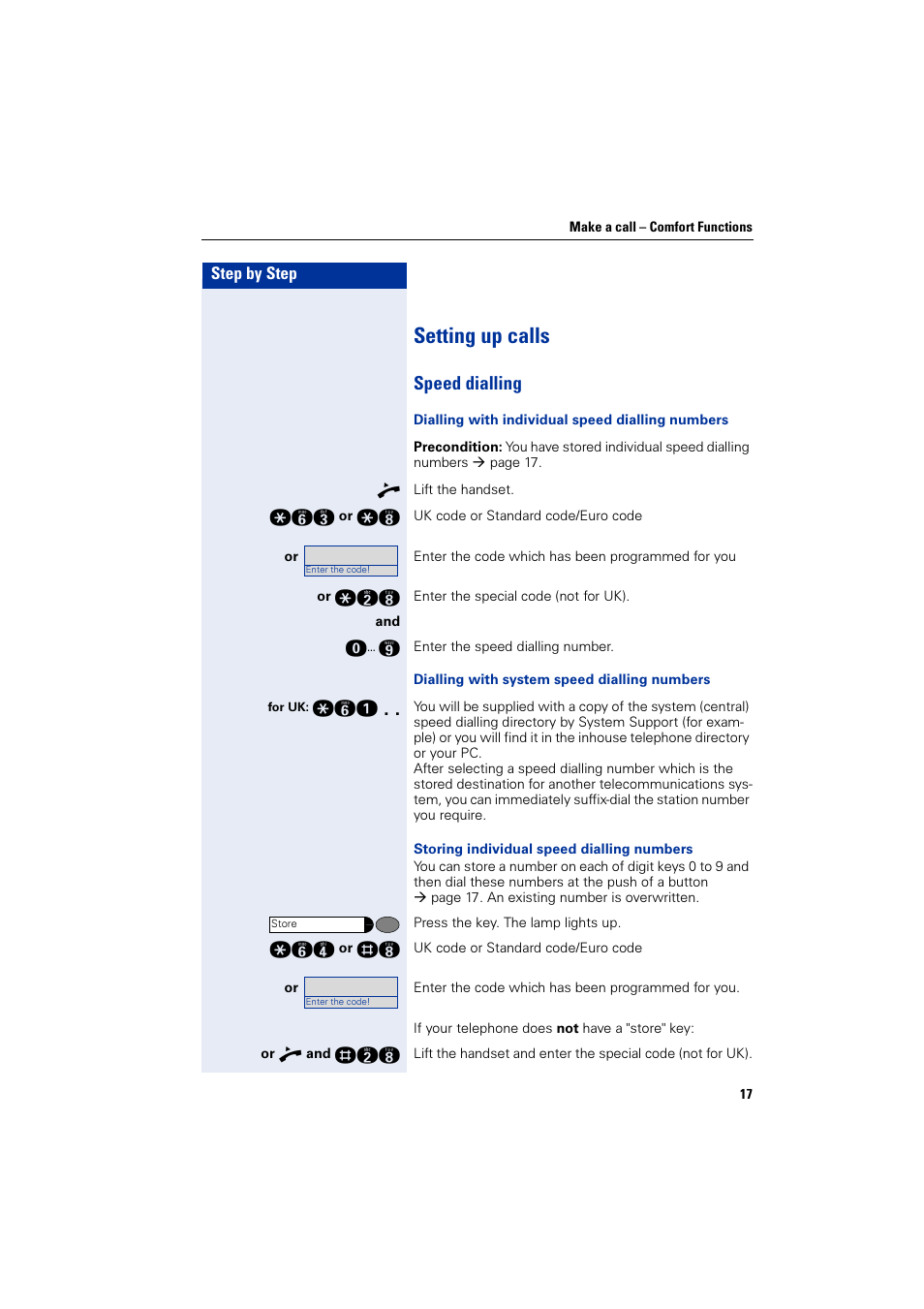 Setting up calls, Speed dialling | Siemens HiPath 4000 User Manual | Page 17 / 51